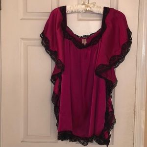 Rue 21 magenta silk top with black lace